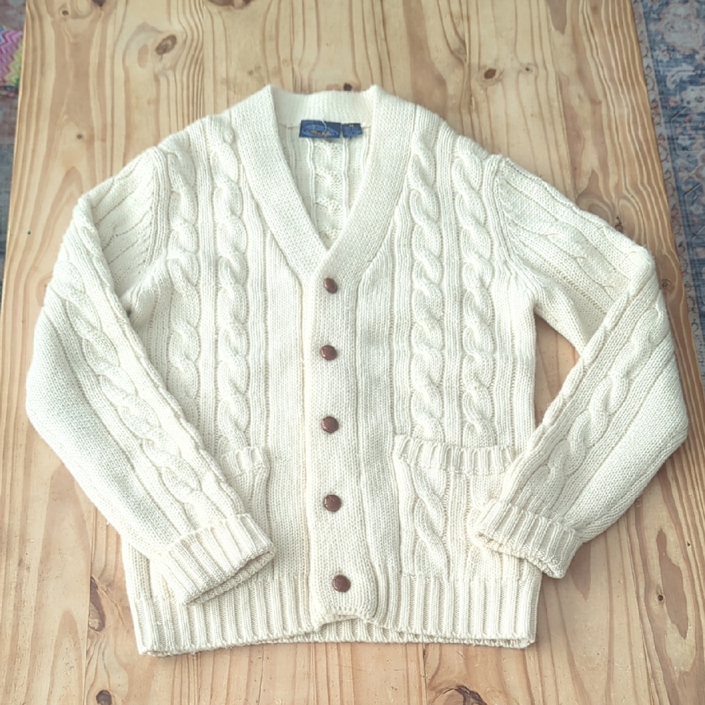 Allen Solly classic cable knit cardigan 100% wool sweater Sz M